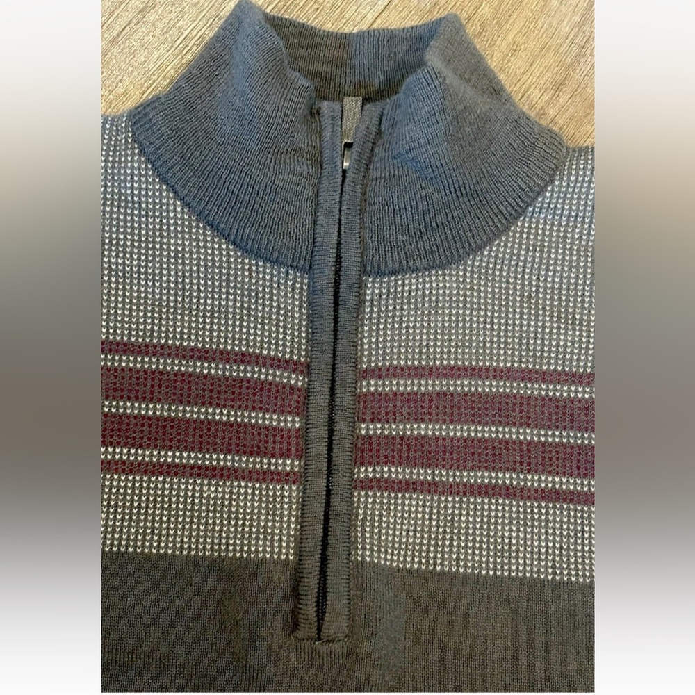 Jack Nicklaus Golf Sweater Mens Medium Gray‎ Stripe Accents Quarter Zip